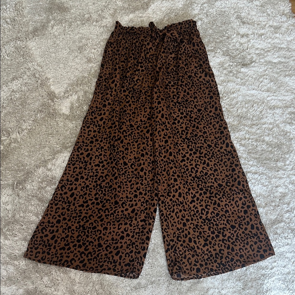 Sienna Sky Brown & Black Leopard Print Wide Leg Pants Size M